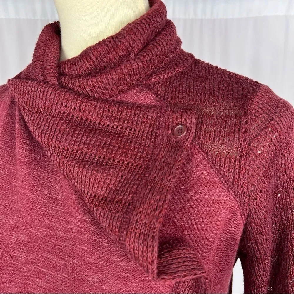 Lucky Brand Waterfall Wrap Burgundy Knit Cardigan Sweater Women’s Small - Picture 4 of 12